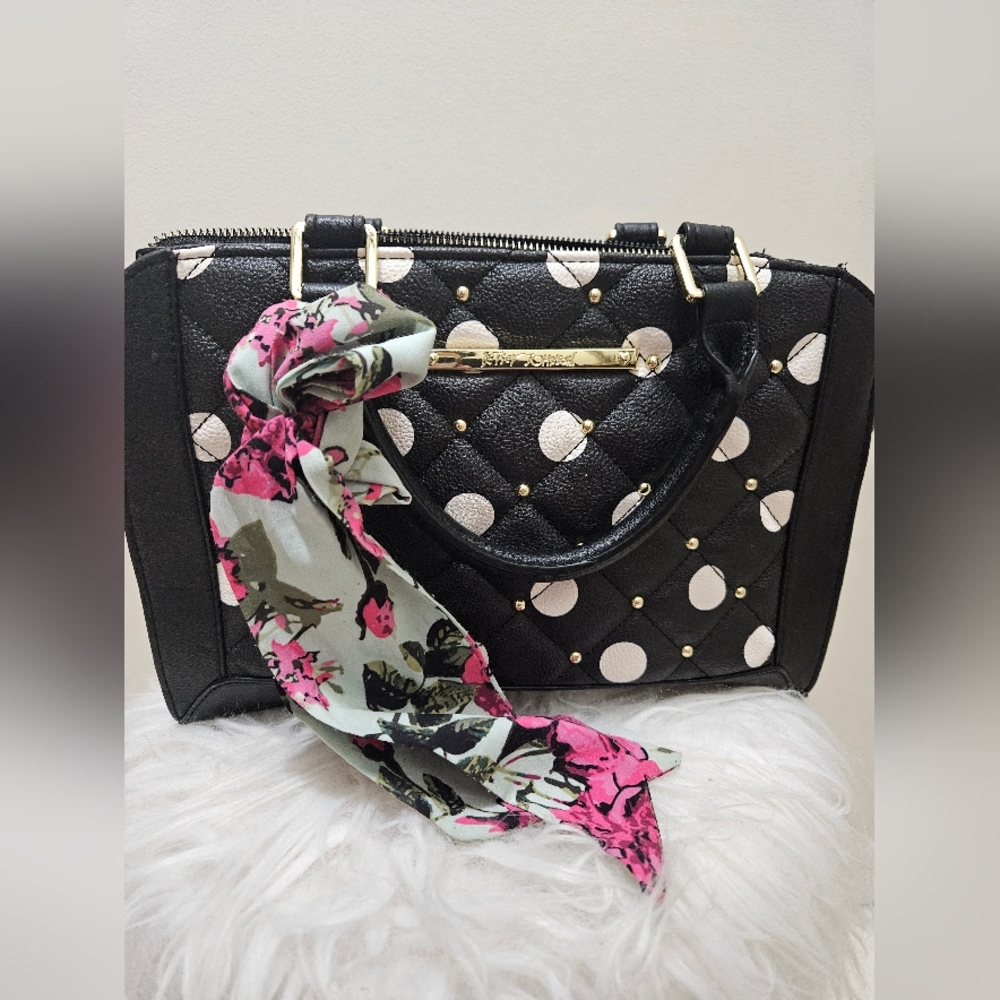 Betsey Johnson Black and Pink Satchel with Polka Dots